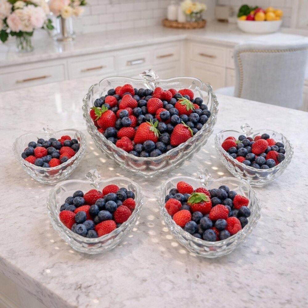 Vintage RUHRGLAS Germany Grape Strawberry Shaped Glass Fruit Salad Set of 5 Bowl